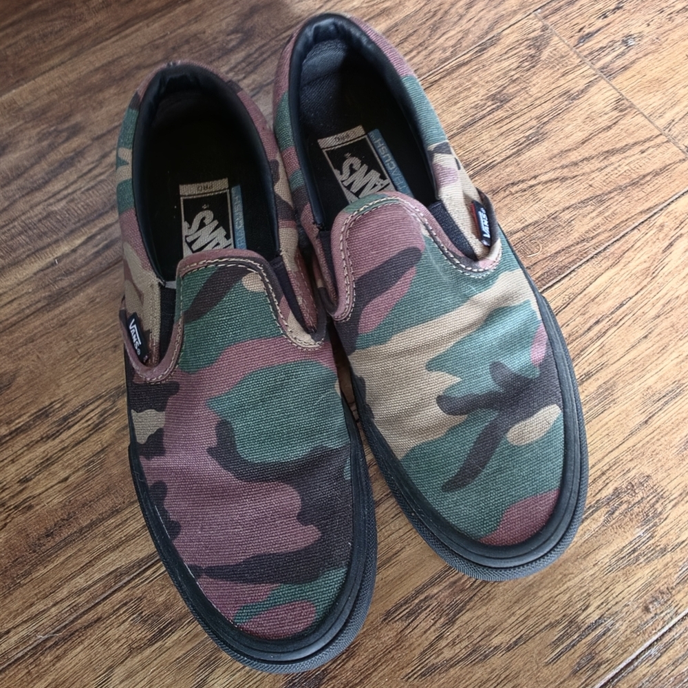 Vans Slip-On Camouflage Canvas Sneakers - Green, Brown, Black